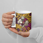 Brisbane Broncos Rugby Ceramic Mug Polynesian Tribal Pattern Warrior Horse Maroon Gold Pattern