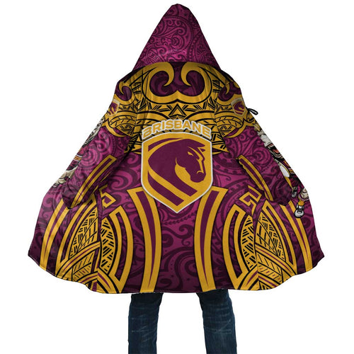 Brisbane Broncos Rugby Cloak Polynesian Tribal Pattern Warrior Horse Maroon Gold Pattern
