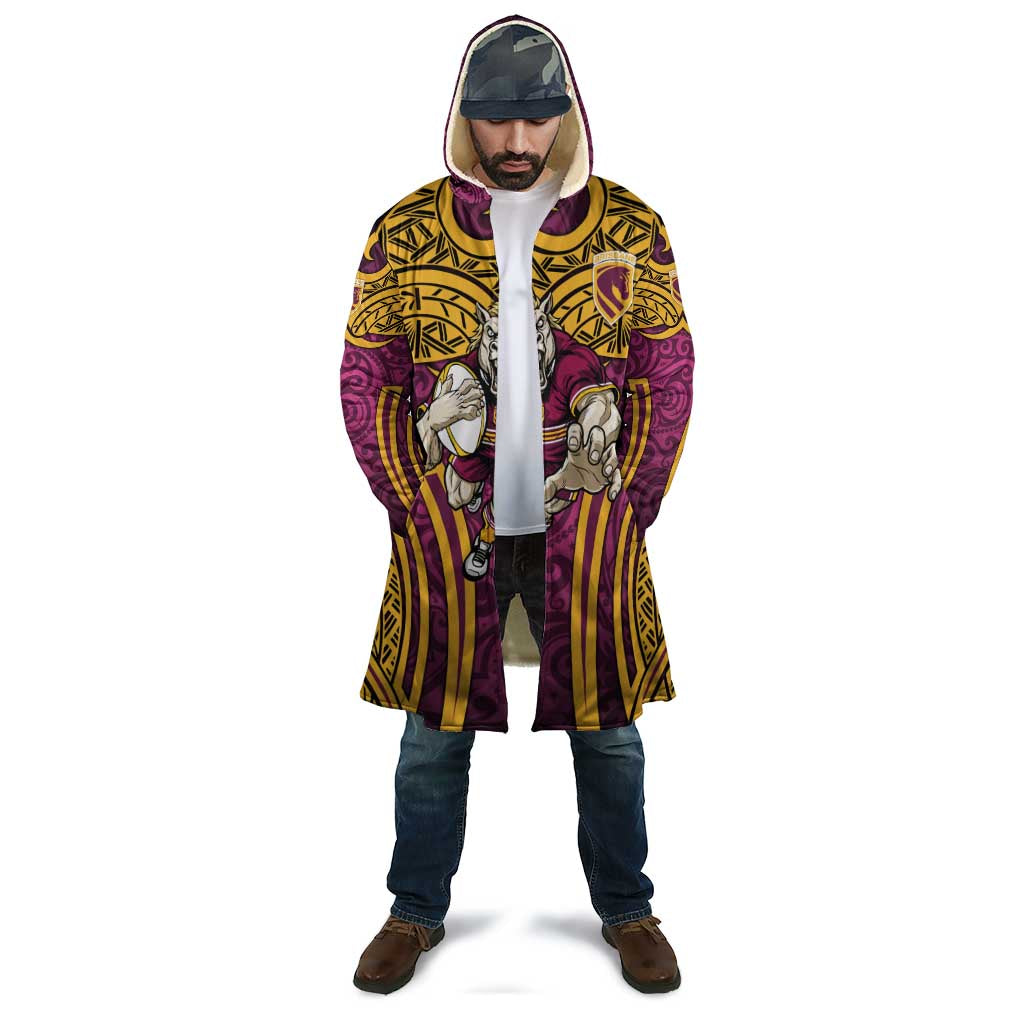 Brisbane Broncos Rugby Cloak Polynesian Tribal Pattern Warrior Horse Maroon Gold Pattern