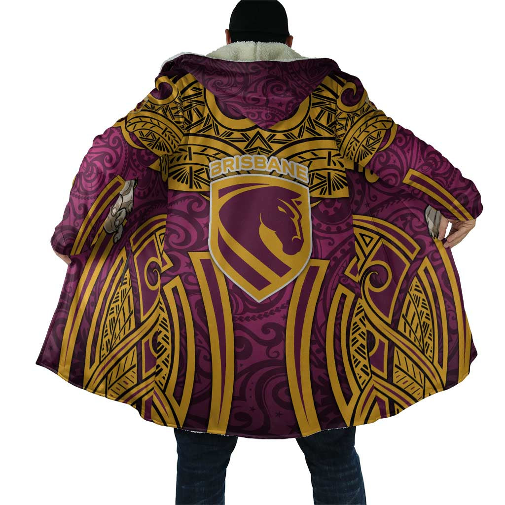 Brisbane Broncos Rugby Cloak Polynesian Tribal Pattern Warrior Horse Maroon Gold Pattern