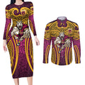 Brisbane Broncos Rugby Couples Matching Long Sleeve Bodycon Dress and Long Sleeve Button Shirt Polynesian Tribal Pattern Warrior Horse Maroon Gold Pattern