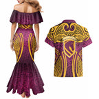 Brisbane Broncos Rugby Couples Matching Mermaid Dress and Hawaiian Shirt Polynesian Tribal Pattern Warrior Horse Maroon Gold Pattern