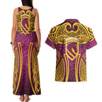 Brisbane Broncos Rugby Couples Matching Tank Maxi Dress and Hawaiian Shirt Polynesian Tribal Pattern Warrior Horse Maroon Gold Pattern