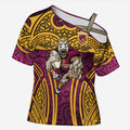 Brisbane Broncos Rugby Cross Shoulder Shirt Polynesian Tribal Pattern Warrior Horse Maroon Gold Pattern
