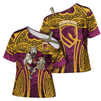 Brisbane Broncos Rugby Cross Shoulder Shirt Polynesian Tribal Pattern Warrior Horse Maroon Gold Pattern