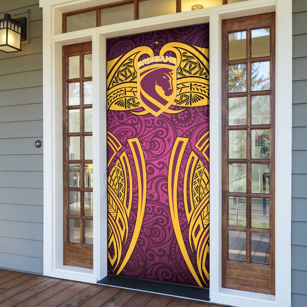 Brisbane Broncos Rugby Door Cover Polynesian Tribal Pattern Warrior Horse Maroon Gold Pattern