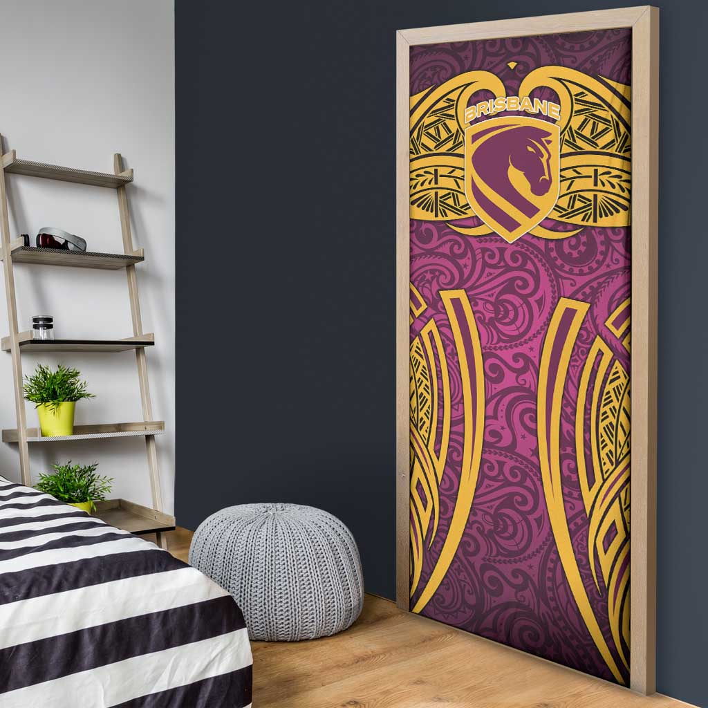 Brisbane Broncos Rugby Door Cover Polynesian Tribal Pattern Warrior Horse Maroon Gold Pattern
