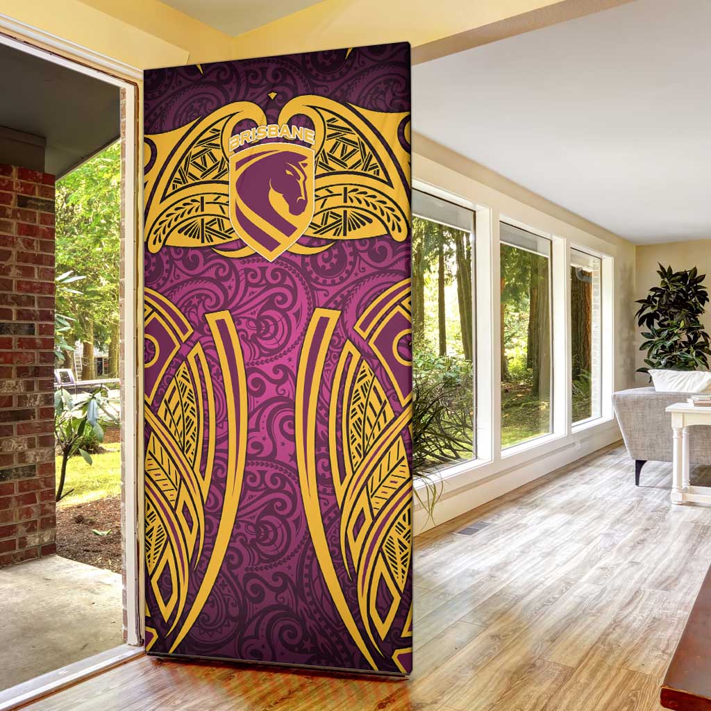 Brisbane Broncos Rugby Door Cover Polynesian Tribal Pattern Warrior Horse Maroon Gold Pattern
