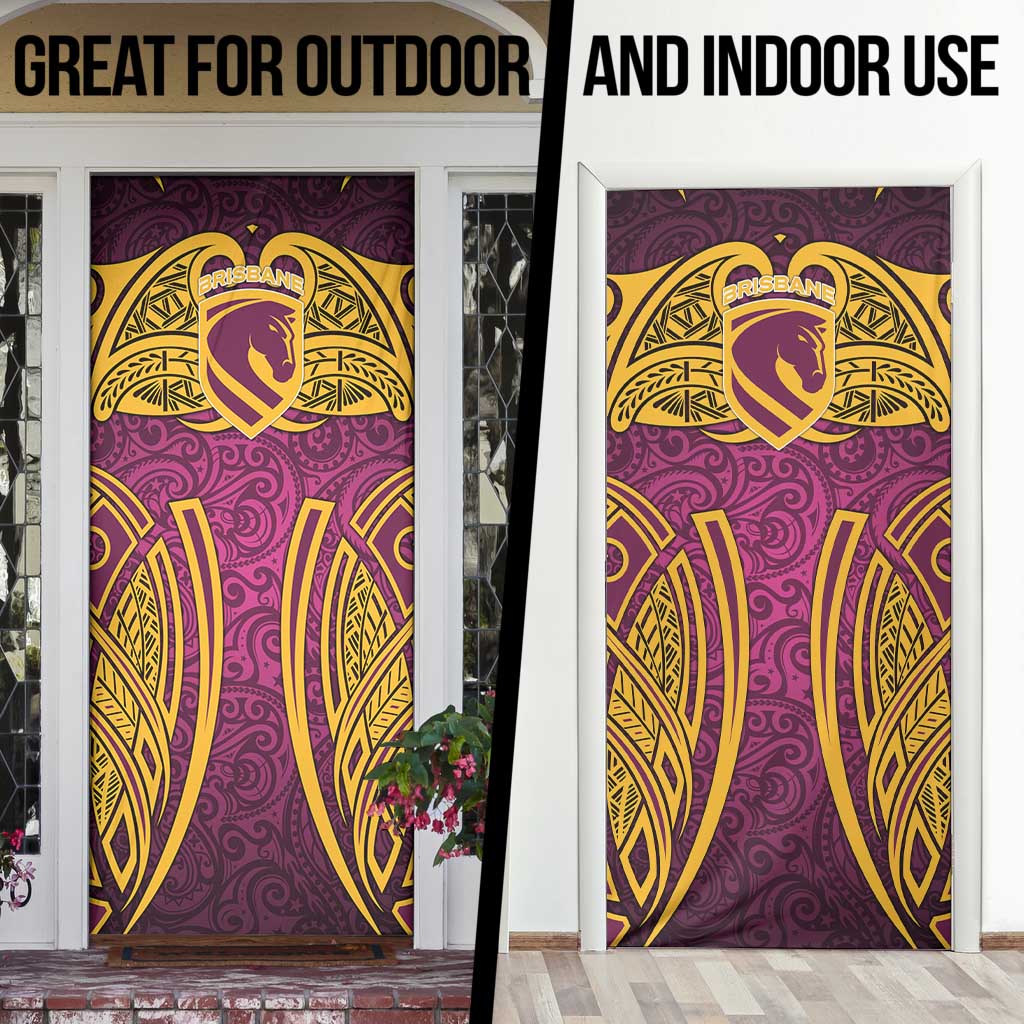 Brisbane Broncos Rugby Door Cover Polynesian Tribal Pattern Warrior Horse Maroon Gold Pattern