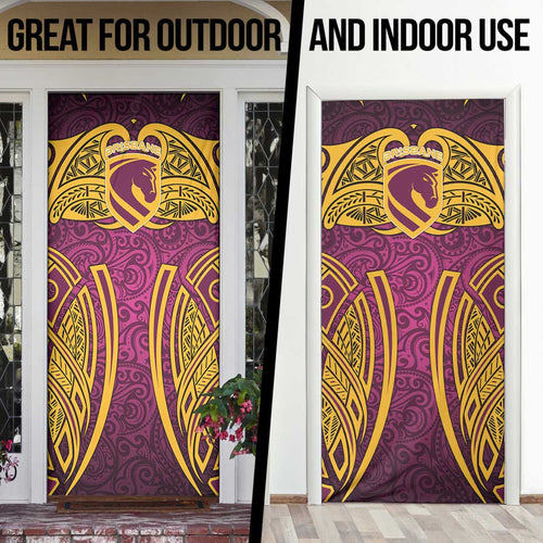 Brisbane Broncos Rugby Door Cover Polynesian Tribal Pattern Warrior Horse Maroon Gold Pattern
