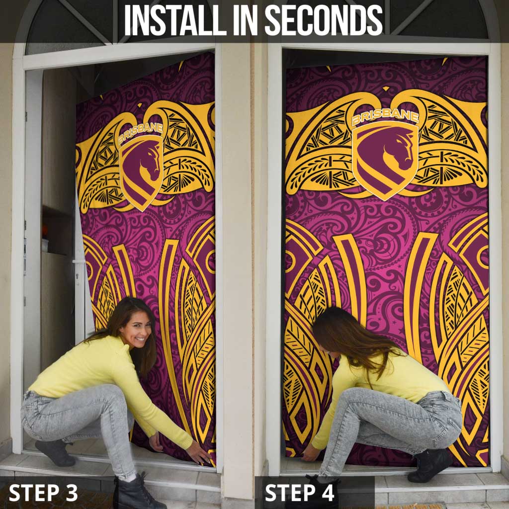 Brisbane Broncos Rugby Door Cover Polynesian Tribal Pattern Warrior Horse Maroon Gold Pattern