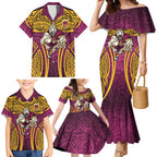 Brisbane Broncos Rugby Family Matching Mermaid Dress and Hawaiian Shirt Polynesian Tribal Pattern Warrior Horse Maroon Gold Pattern