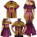 Brisbane Broncos Rugby Family Matching Mermaid Dress and Hawaiian Shirt Polynesian Tribal Pattern Warrior Horse Maroon Gold Pattern