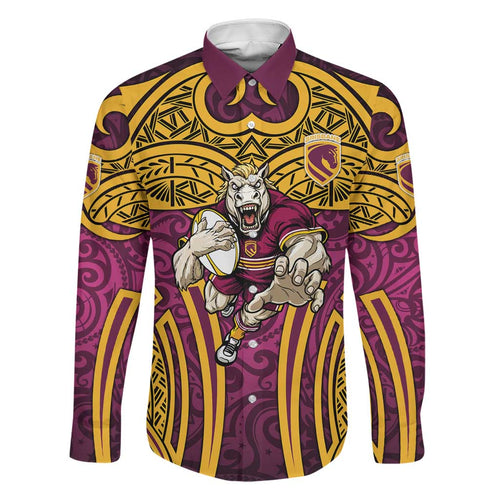 Brisbane Broncos Rugby Family Matching Mermaid Dress and Hawaiian Shirt Polynesian Tribal Pattern Warrior Horse Maroon Gold Pattern
