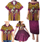 Brisbane Broncos Rugby Family Matching Puletasi and Hawaiian Shirt Polynesian Tribal Pattern Warrior Horse Maroon Gold Pattern