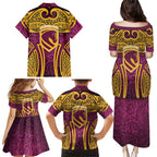 Brisbane Broncos Rugby Family Matching Puletasi and Hawaiian Shirt Polynesian Tribal Pattern Warrior Horse Maroon Gold Pattern