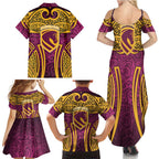 Brisbane Broncos Rugby Family Matching Summer Maxi Dress and Hawaiian Shirt Polynesian Tribal Pattern Warrior Horse Maroon Gold Pattern