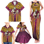 Brisbane Broncos Rugby Family Matching Tank Maxi Dress and Hawaiian Shirt Polynesian Tribal Pattern Warrior Horse Maroon Gold Pattern