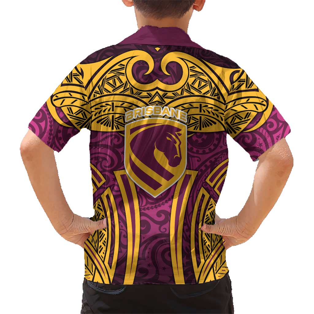 Brisbane Broncos Rugby Family Matching Tank Maxi Dress and Hawaiian Shirt Polynesian Tribal Pattern Warrior Horse Maroon Gold Pattern