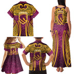 Brisbane Broncos Rugby Family Matching Tank Maxi Dress and Hawaiian Shirt Polynesian Tribal Pattern Warrior Horse Maroon Gold Pattern