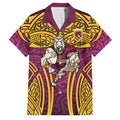 Brisbane Broncos Rugby Family Matching Tank Maxi Dress and Hawaiian Shirt Polynesian Tribal Pattern Warrior Horse Maroon Gold Pattern
