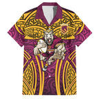 Brisbane Broncos Rugby Family Matching Tank Maxi Dress and Hawaiian Shirt Polynesian Tribal Pattern Warrior Horse Maroon Gold Pattern
