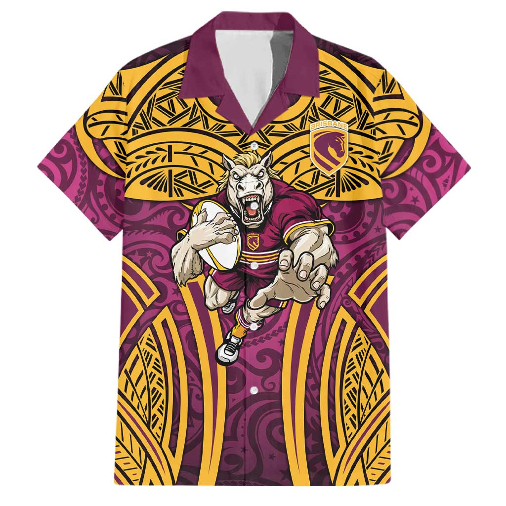 Brisbane Broncos Rugby Family Matching Tank Maxi Dress and Hawaiian Shirt Polynesian Tribal Pattern Warrior Horse Maroon Gold Pattern