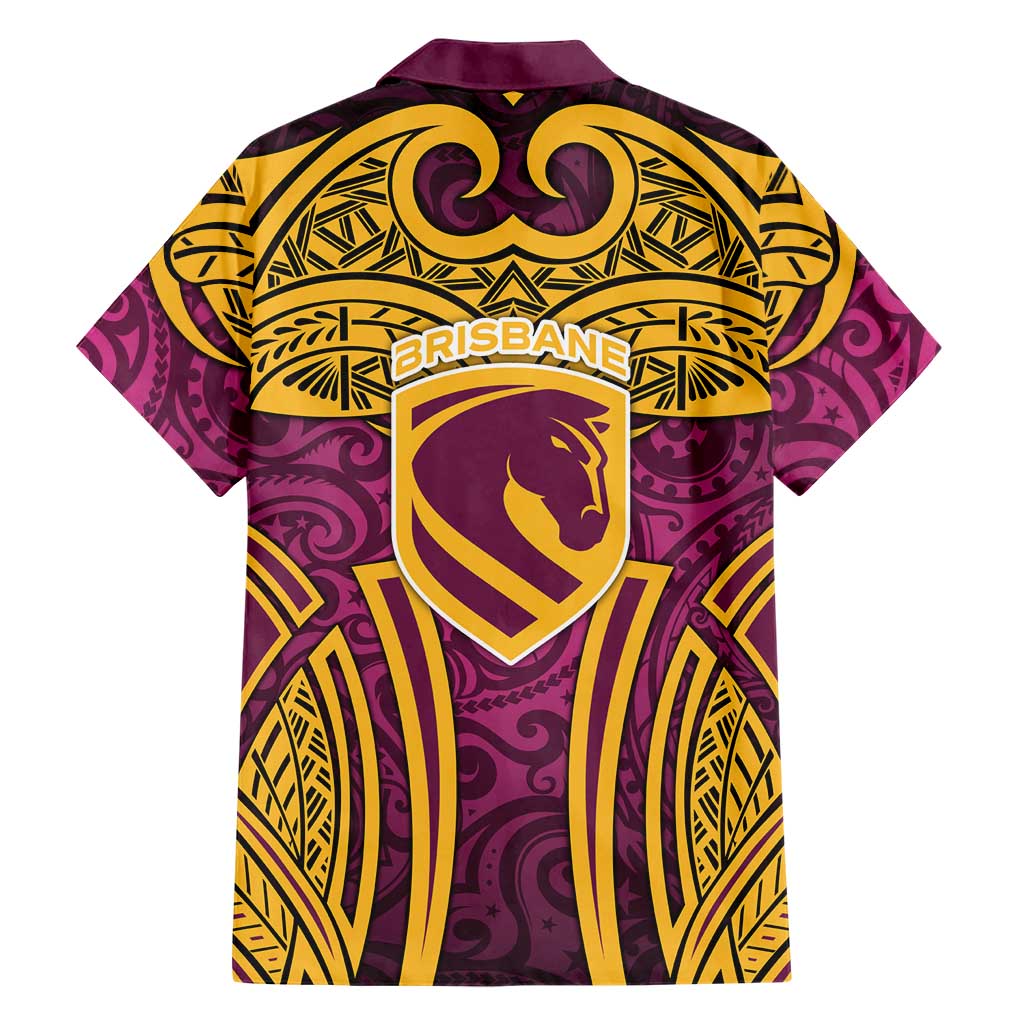 Brisbane Broncos Rugby Family Matching Tank Maxi Dress and Hawaiian Shirt Polynesian Tribal Pattern Warrior Horse Maroon Gold Pattern