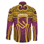 Brisbane Broncos Rugby Family Matching Tank Maxi Dress and Hawaiian Shirt Polynesian Tribal Pattern Warrior Horse Maroon Gold Pattern