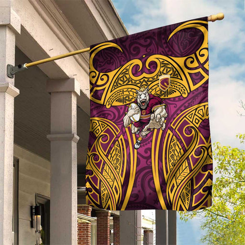Brisbane Broncos Rugby Garden Flag Polynesian Tribal Pattern Warrior Horse Maroon Gold Pattern