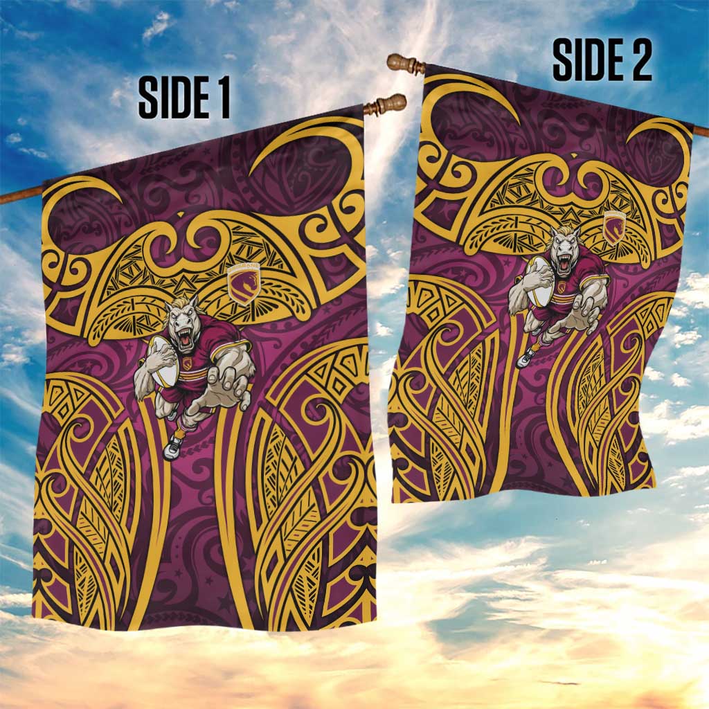Brisbane Broncos Rugby Garden Flag Polynesian Tribal Pattern Warrior Horse Maroon Gold Pattern