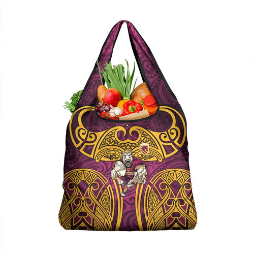 Brisbane Broncos Rugby Grocery Bag Polynesian Tribal Pattern Warrior Horse Maroon Gold Pattern