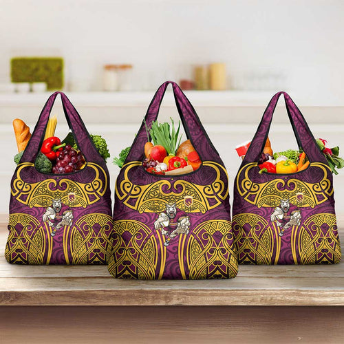 Brisbane Broncos Rugby Grocery Bag Polynesian Tribal Pattern Warrior Horse Maroon Gold Pattern