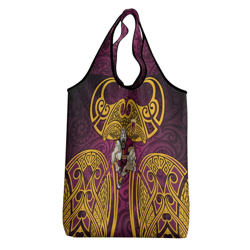 Brisbane Broncos Rugby Grocery Bag Polynesian Tribal Pattern Warrior Horse Maroon Gold Pattern