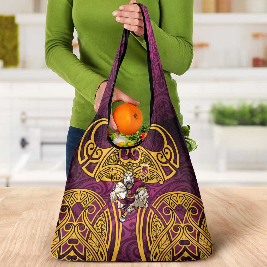 Brisbane Broncos Rugby Grocery Bag Polynesian Tribal Pattern Warrior Horse Maroon Gold Pattern