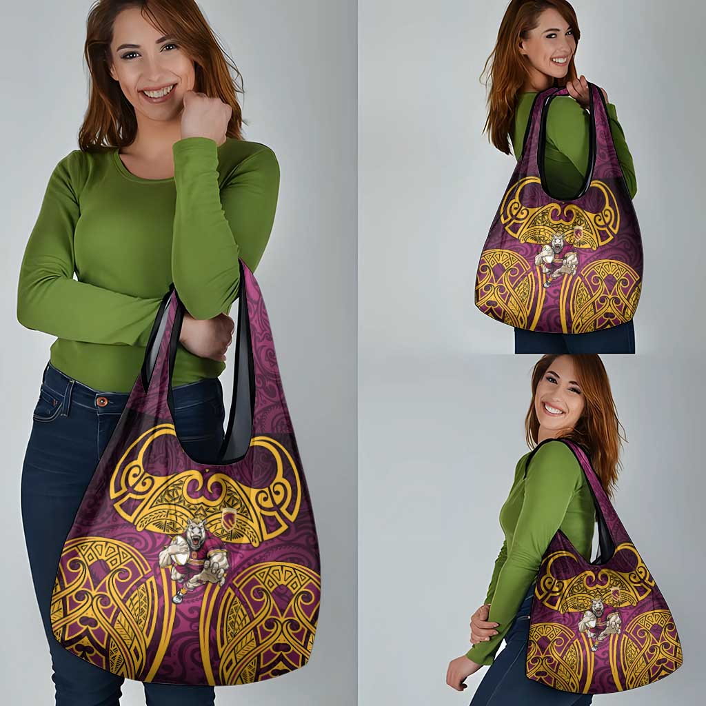 Brisbane Broncos Rugby Grocery Bag Polynesian Tribal Pattern Warrior Horse Maroon Gold Pattern