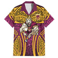 Brisbane Broncos Rugby Hawaiian Shirt Polynesian Tribal Pattern Warrior Horse Maroon Gold Pattern