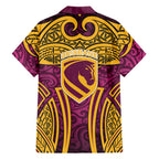 Brisbane Broncos Rugby Hawaiian Shirt Polynesian Tribal Pattern Warrior Horse Maroon Gold Pattern