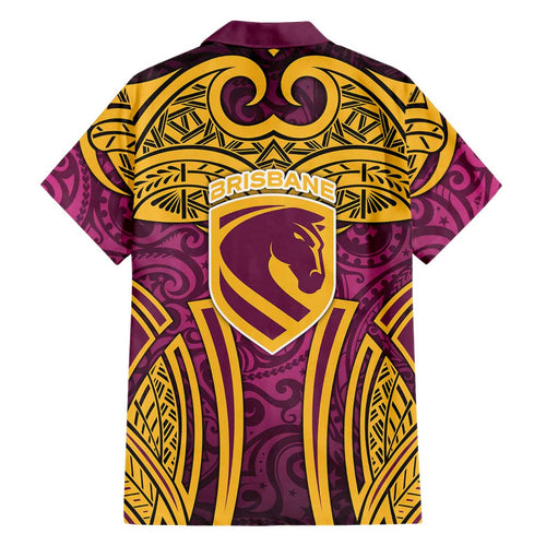 Brisbane Broncos Rugby Hawaiian Shirt Polynesian Tribal Pattern Warrior Horse Maroon Gold Pattern