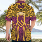 Brisbane Broncos Rugby Hawaiian Shirt Polynesian Tribal Pattern Warrior Horse Maroon Gold Pattern