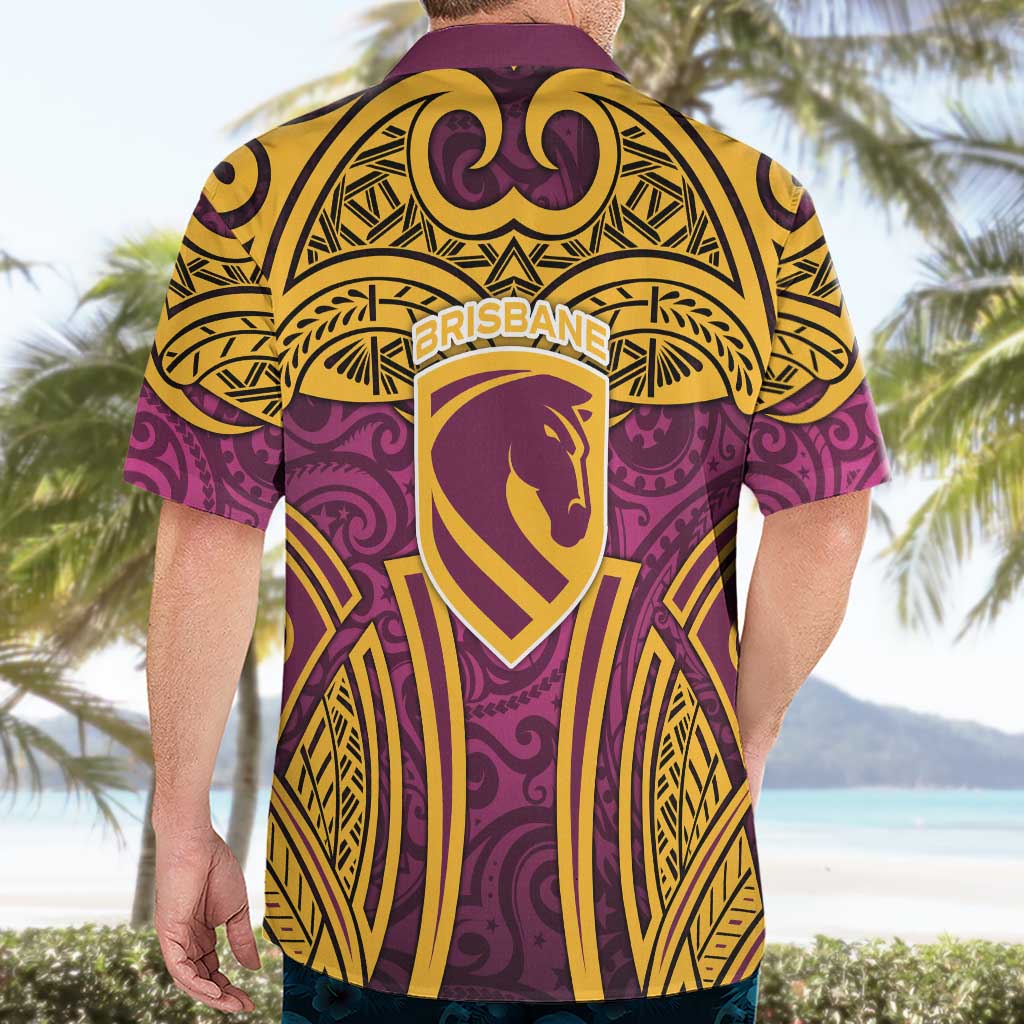 Brisbane Broncos Rugby Hawaiian Shirt Polynesian Tribal Pattern Warrior Horse Maroon Gold Pattern