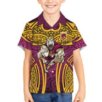 Brisbane Broncos Rugby Hawaiian Shirt Polynesian Tribal Pattern Warrior Horse Maroon Gold Pattern