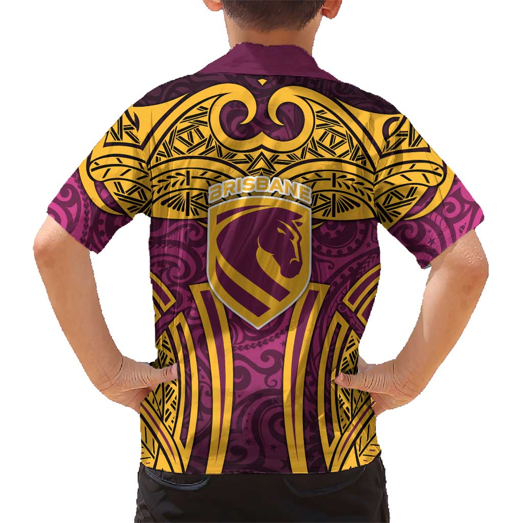 Brisbane Broncos Rugby Hawaiian Shirt Polynesian Tribal Pattern Warrior Horse Maroon Gold Pattern