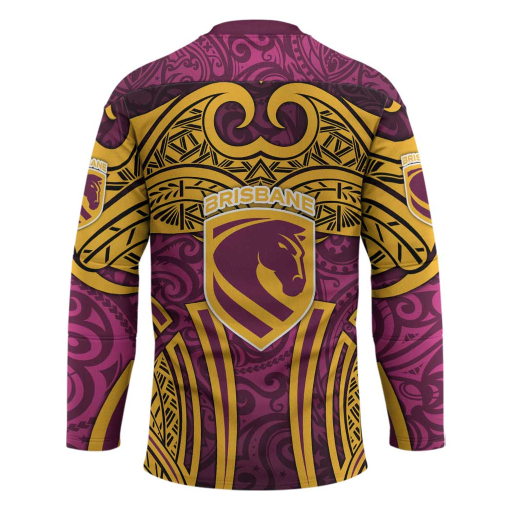Brisbane Broncos Rugby Hockey Jersey Polynesian Tribal Pattern Warrior Horse Maroon Gold Pattern