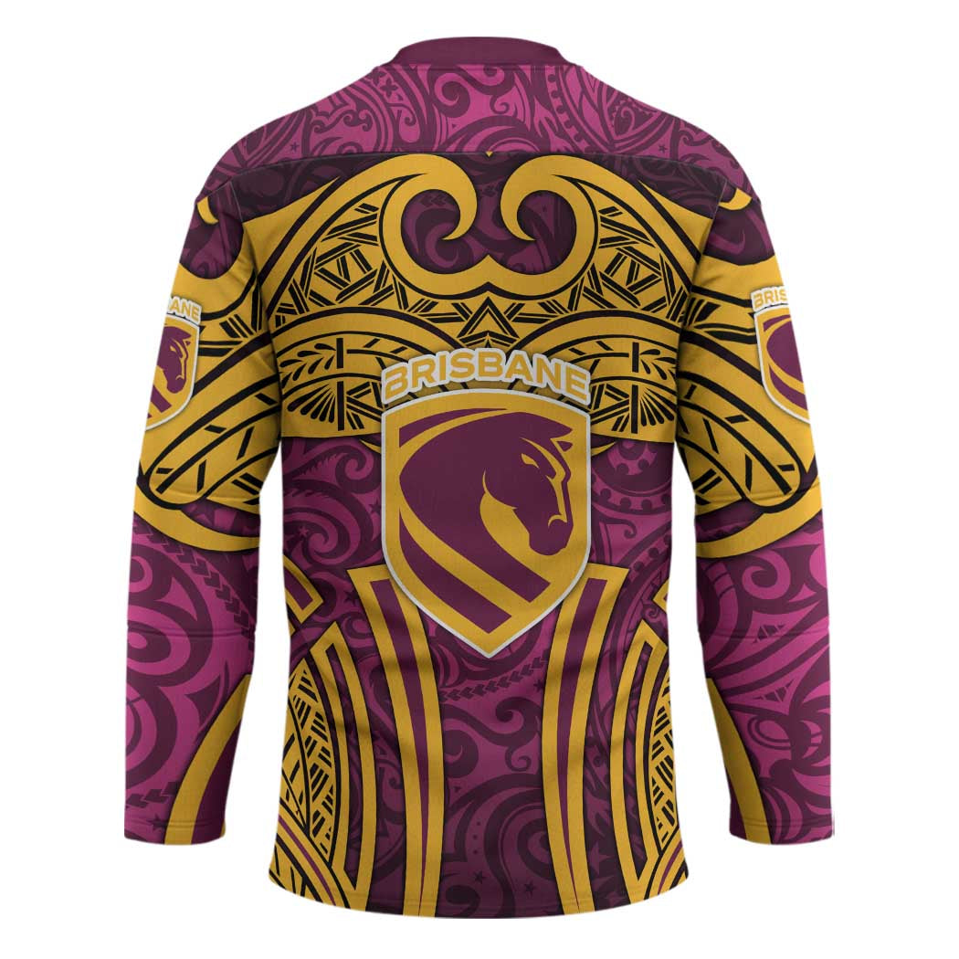 Brisbane Broncos Rugby Hockey Jersey Polynesian Tribal Pattern Warrior Horse Maroon Gold Pattern
