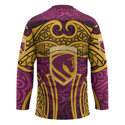 Brisbane Broncos Rugby Hockey Jersey Polynesian Tribal Pattern Warrior Horse Maroon Gold Pattern