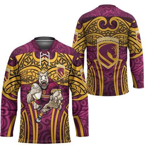 Brisbane Broncos Rugby Hockey Jersey Polynesian Tribal Pattern Warrior Horse Maroon Gold Pattern