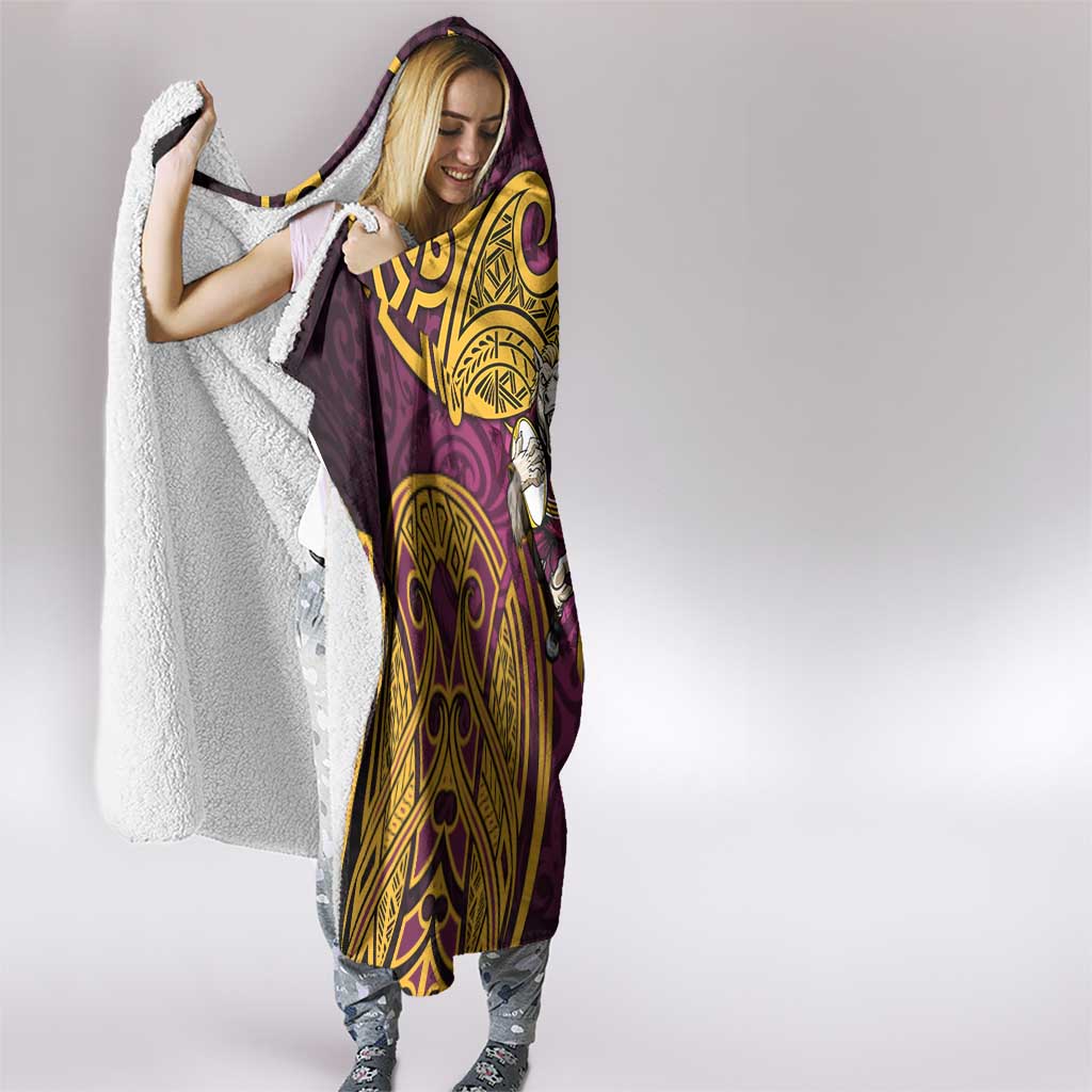 Brisbane Broncos Rugby Hooded Blanket Polynesian Tribal Pattern Warrior Horse Maroon Gold Pattern