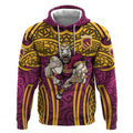 Brisbane Broncos Rugby Hoodie Polynesian Tribal Pattern Warrior Horse Maroon Gold Pattern