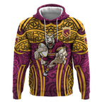 Brisbane Broncos Rugby Hoodie Polynesian Tribal Pattern Warrior Horse Maroon Gold Pattern